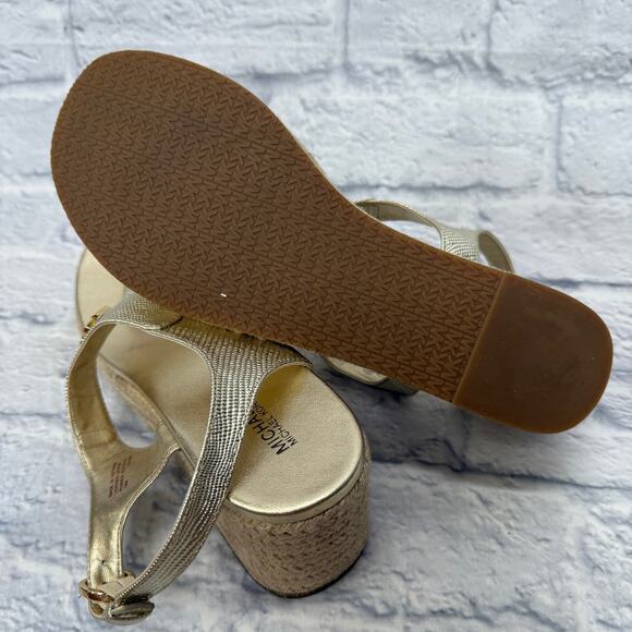 MICHAEL Kors Laney Metallic Lizard-Embossed Leather Espadrille Wedge Sandal 10 - Picture 7 of 7